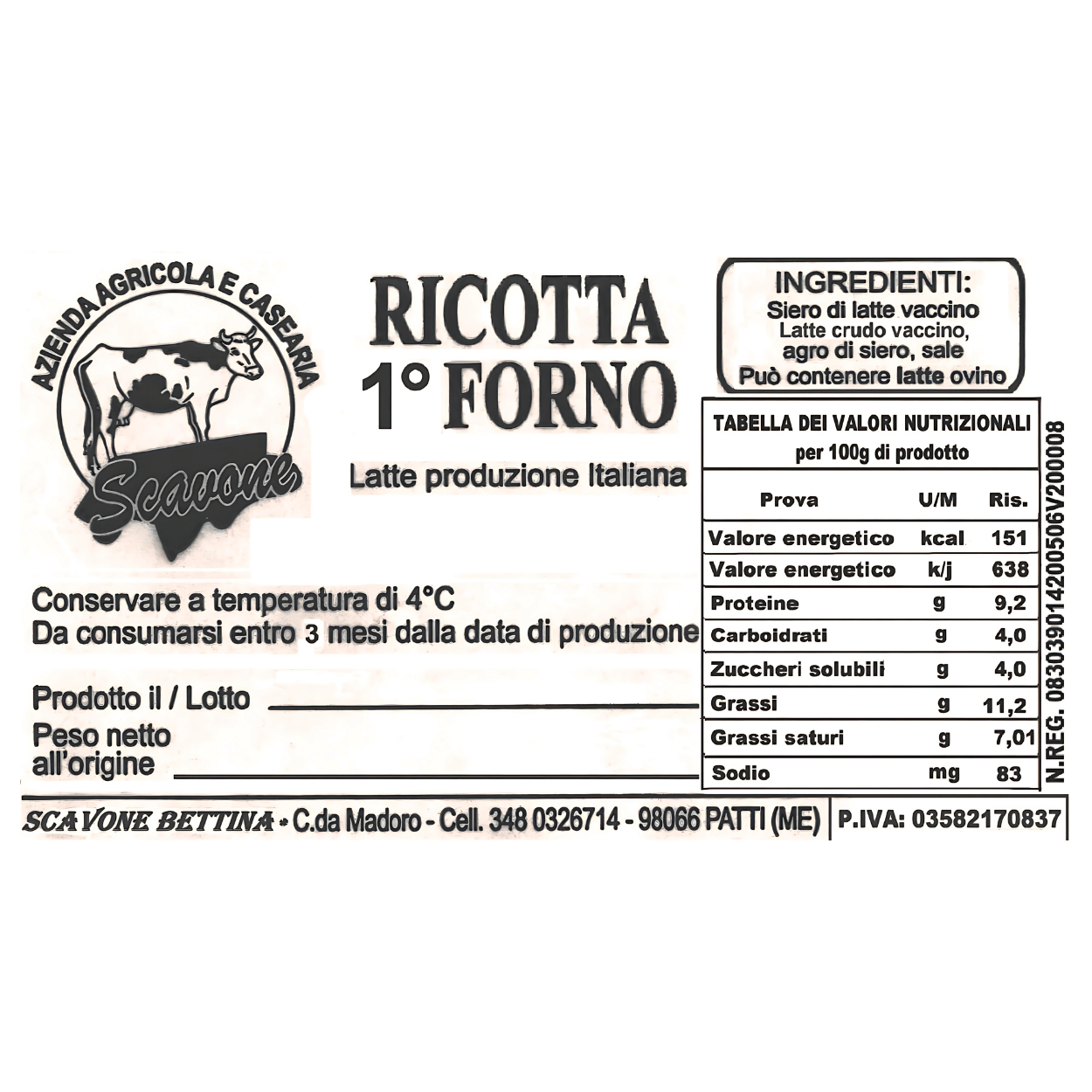 Ricotta Primo Forno Cunzata Sicilia