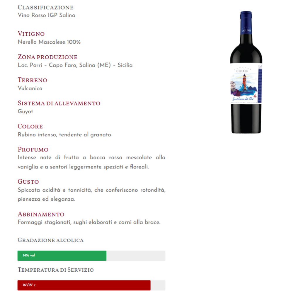 Guardiano Del Faro- Salina Rosso IGP -Cantine Colosi Cantine Colosi