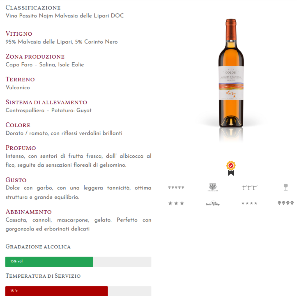 Malvasia delle Lipari DOC Passito “Na’jm” - Cantine Colosi Cantine Colosi
